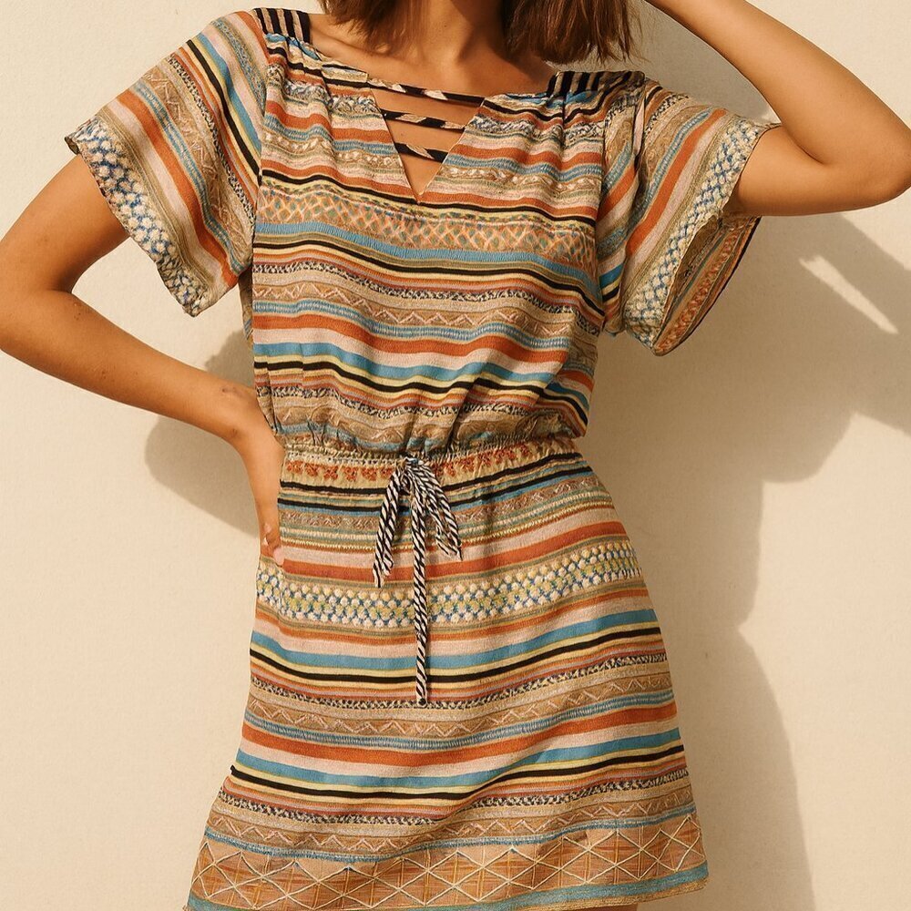 Anthropologie Greylin 100% Silk Striped Dress Sz XS